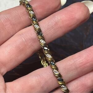 Vintage 80s Gold Vermeil and 925 Sterling Silver Faux Diamond Tennis Bracelet D1